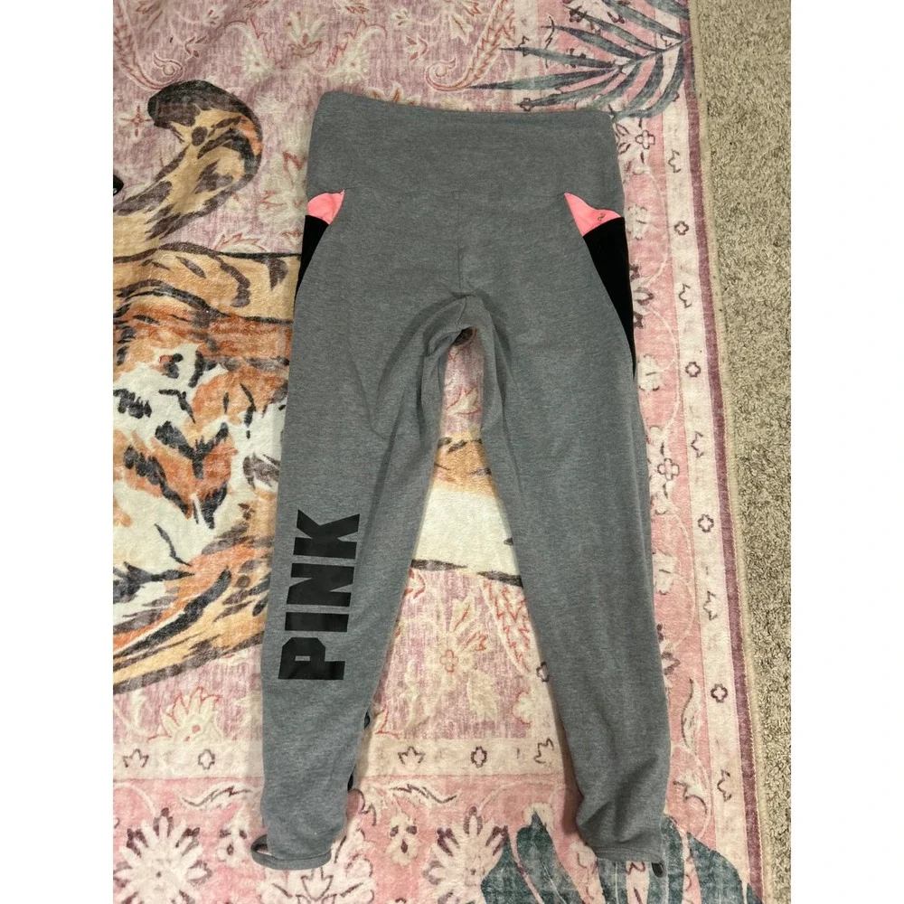 Victoria's Secret PINK‎ Gray Neon Pink Lattice Ankle Leggings Pockets Large